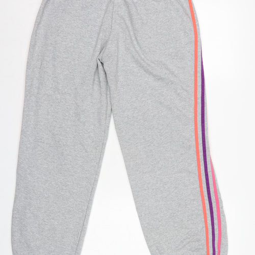 Adidas Women Grey UK 18 3 Stripe Fleece Jogger Sweatpants