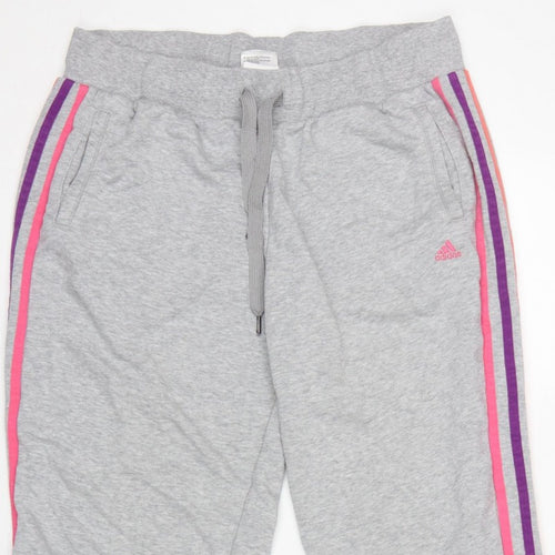 Adidas Women Grey UK 18 3 Stripe Fleece Jogger Sweatpants