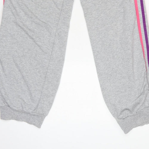 Adidas Women Grey UK 18 3 Stripe Fleece Jogger Sweatpants