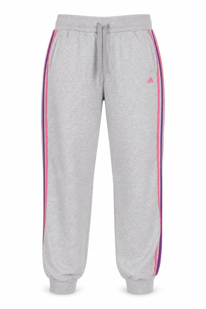 Adidas Women Grey UK 18 3 Stripe Fleece Jogger Sweatpants