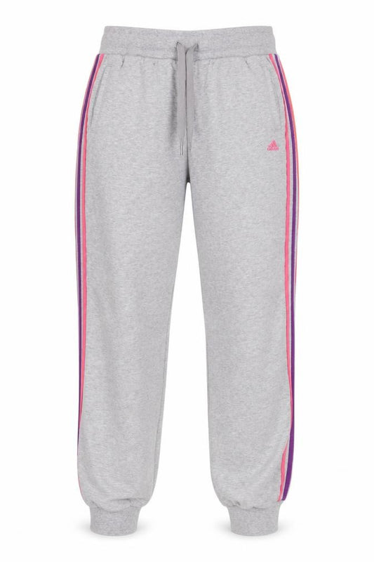 Adidas Women Grey UK 18 3 Stripe Fleece Jogger Sweatpants