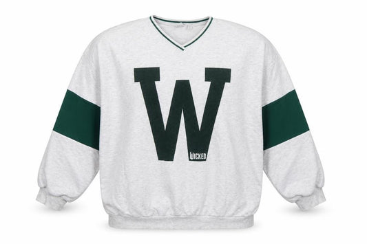 Front view of Wicked unisex adults grey green l v-neck graphic pullover sweatshirt
