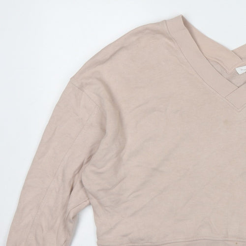 The White Company Women's Beige L V-Neck Pullover Sweatshirt Cotton