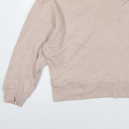 The White Company Women's Beige L V-Neck Pullover Sweatshirt Cotton