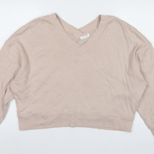 The White Company Women's Beige L V-Neck Pullover Sweatshirt Cotton