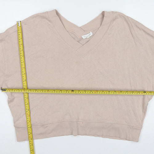 The White Company Women's Beige L V-Neck Pullover Sweatshirt Cotton