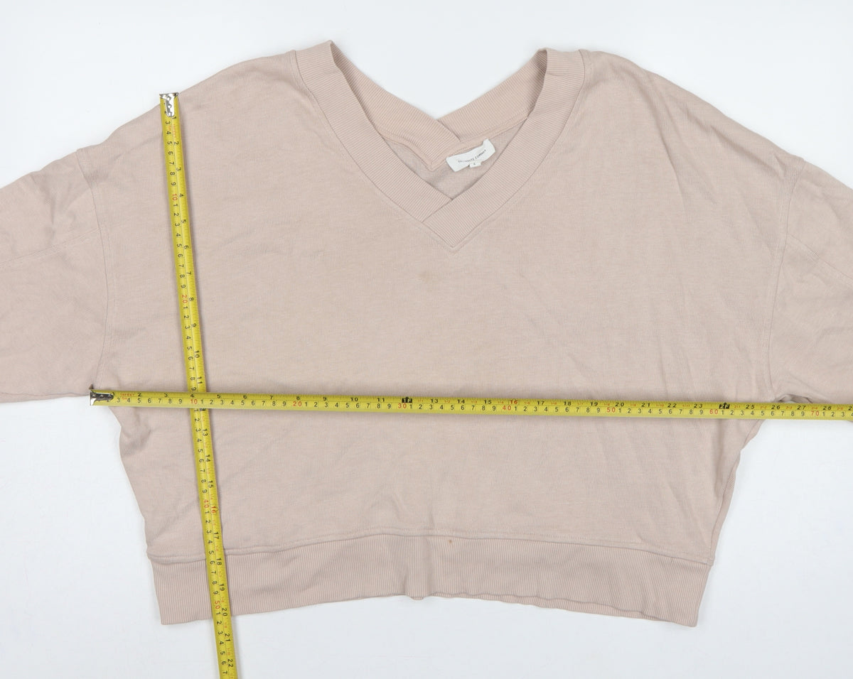 The White Company Women's Beige L V-Neck Pullover Sweatshirt Cotton