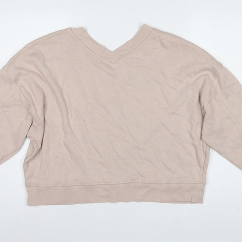 The White Company Women's Beige L V-Neck Pullover Sweatshirt Cotton