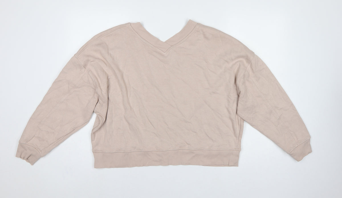 The White Company Women's Beige L V-Neck Pullover Sweatshirt Cotton