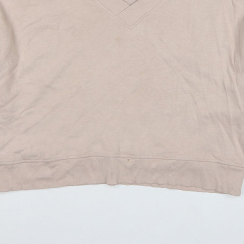 The White Company Women's Beige L V-Neck Pullover Sweatshirt Cotton