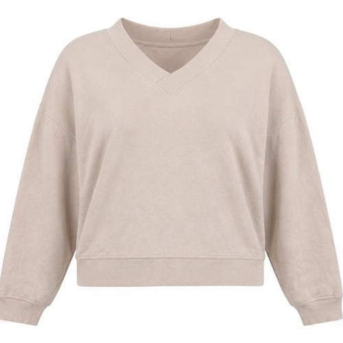 The White Company Women's Beige L V-Neck Pullover Sweatshirt Cotton