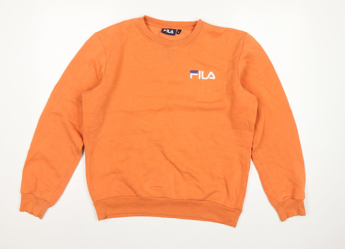 Fila Men's Orange M Crew Neck Logo Pullover Sweatshirt