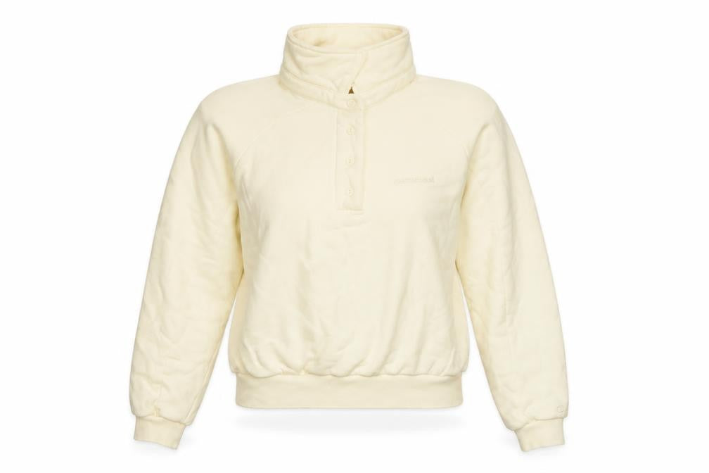 Front view of Cernucci Women’s Ivory XS Henley Logo Sweatshirt High Neck