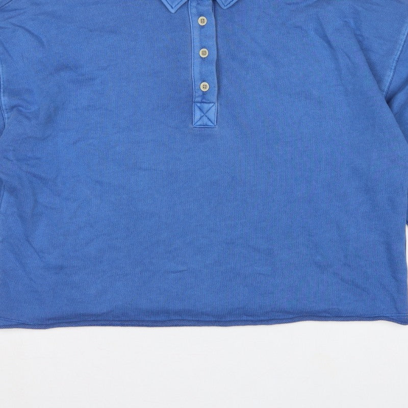 Additional view of Marks and Spencer Women Blue L Collared Henley Cotton Sweatshirt