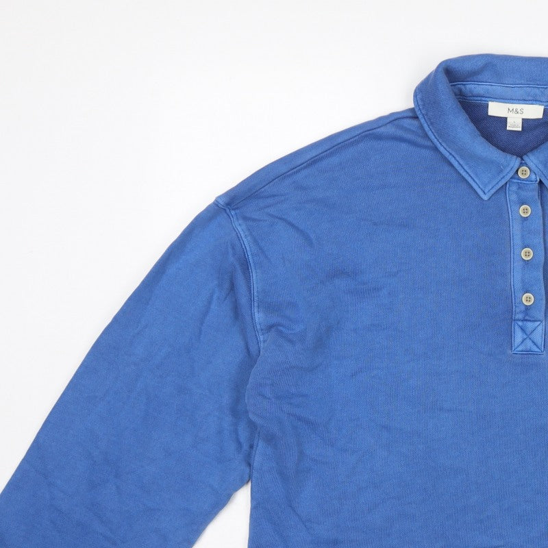 Additional view of Marks and Spencer Women Blue L Collared Henley Cotton Sweatshirt