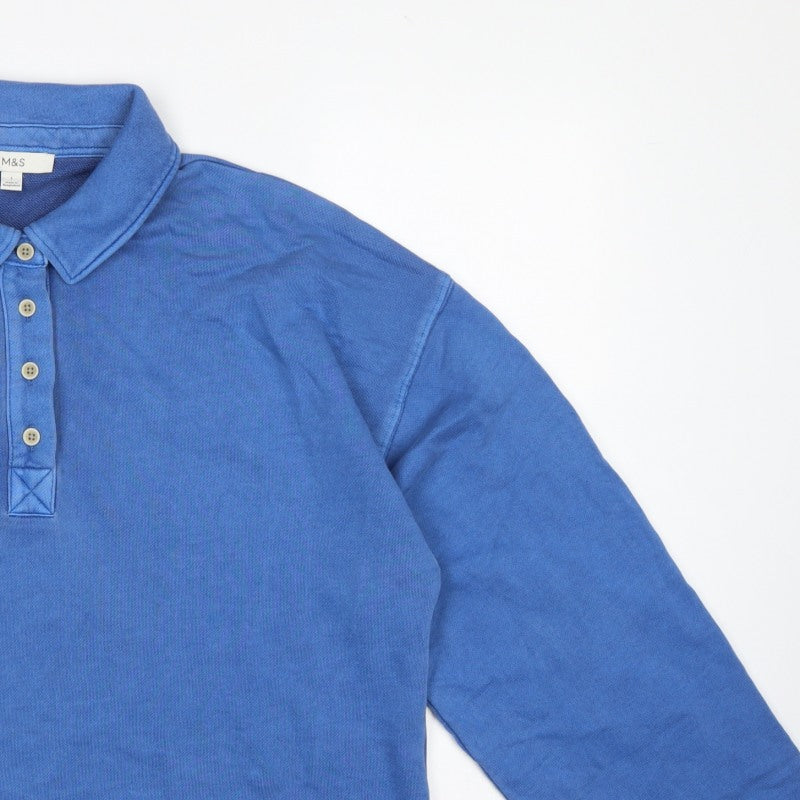 Additional view of Marks and Spencer Women Blue L Collared Henley Cotton Sweatshirt