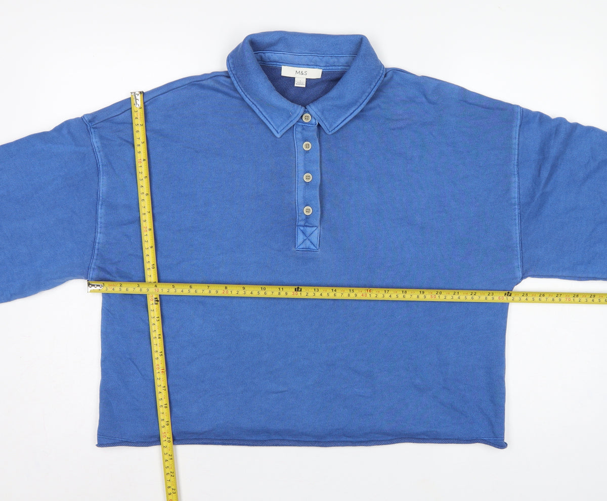 Close-up detail of Marks and Spencer Women Blue L Collared Henley Cotton Sweatshirt