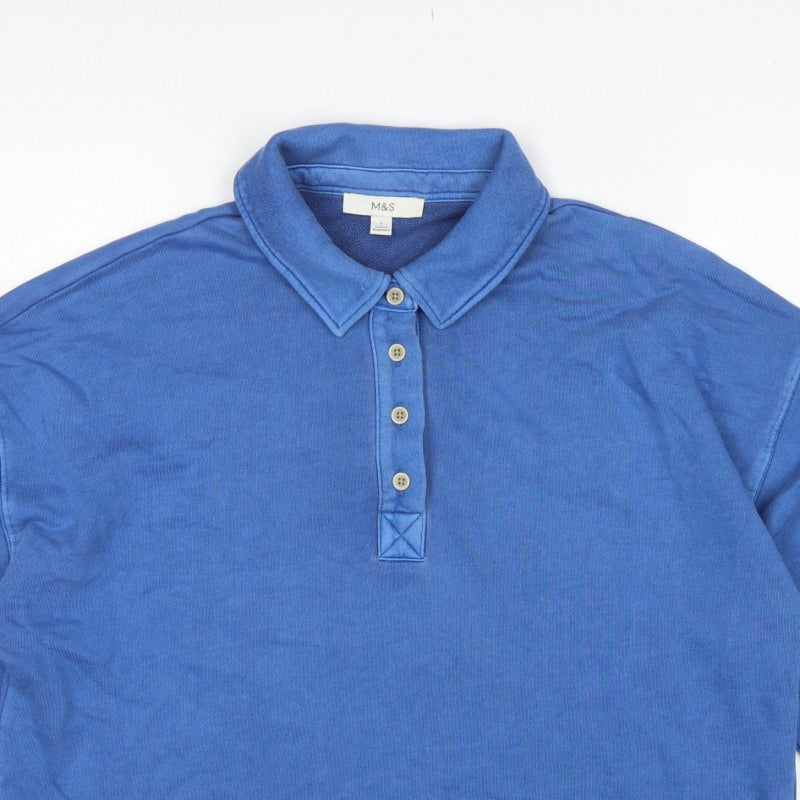 Additional view of Marks and Spencer Women Blue L Collared Henley Cotton Sweatshirt