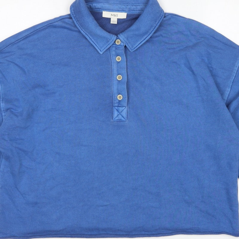 Additional view of Marks and Spencer Women Blue L Collared Henley Cotton Sweatshirt
