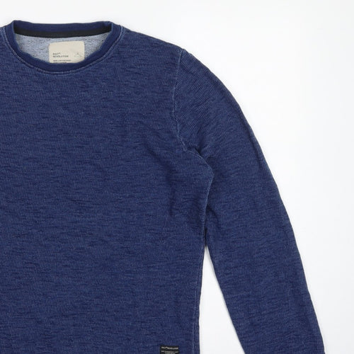Revolution Men’s Blue Small Crew Neck Cotton Pullover Sweatshirt
