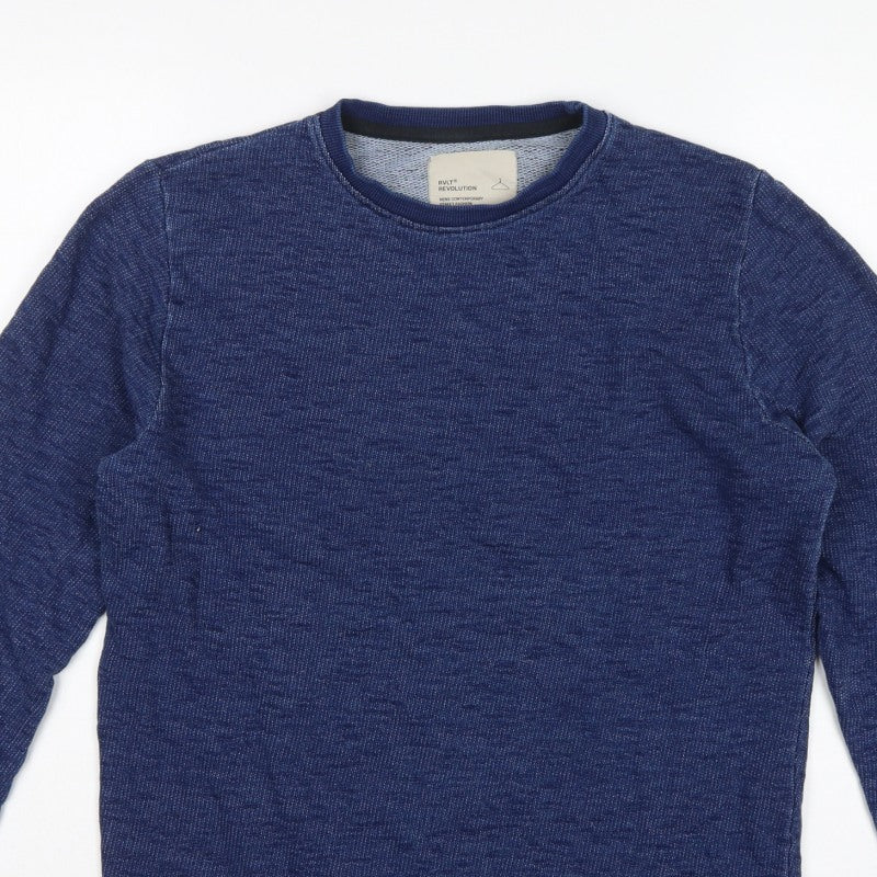 Revolution Men’s Blue Small Crew Neck Cotton Pullover Sweatshirt