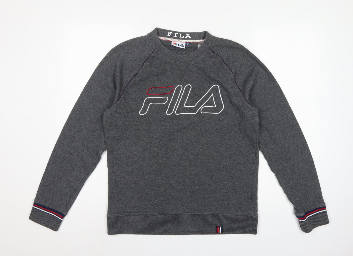 Fila Men’s Grey S Embroidered Logo Crew Neck Pullover Sweatshirt