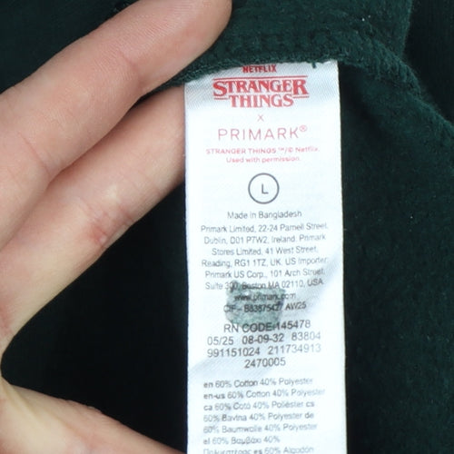 Primark Stranger Things Women's Green L Hawkins 1987 Pullover Hoodie