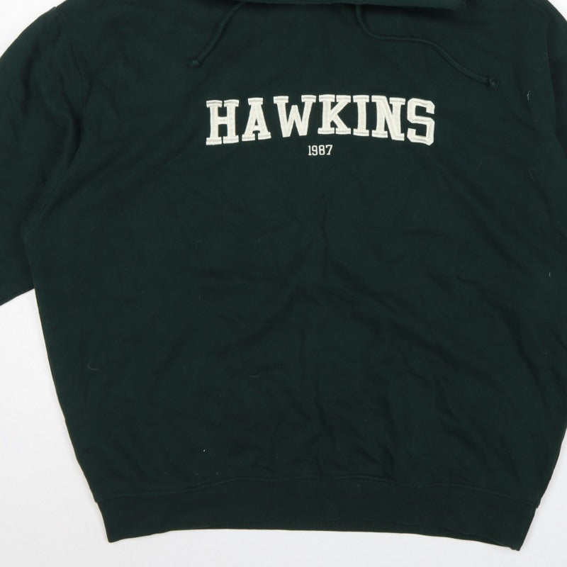 Primark Stranger Things Women's Green L Hawkins 1987 Pullover Hoodie