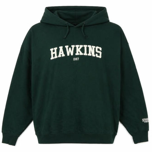 Primark Stranger Things Women's Green L Hawkins 1987 Pullover Hoodie