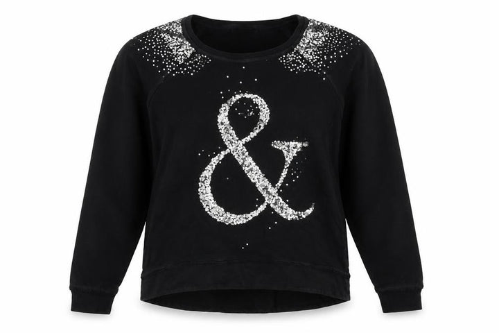 Mango Jeans Women Black S Pullover Sweatshirt Silver Sequin Ampersand