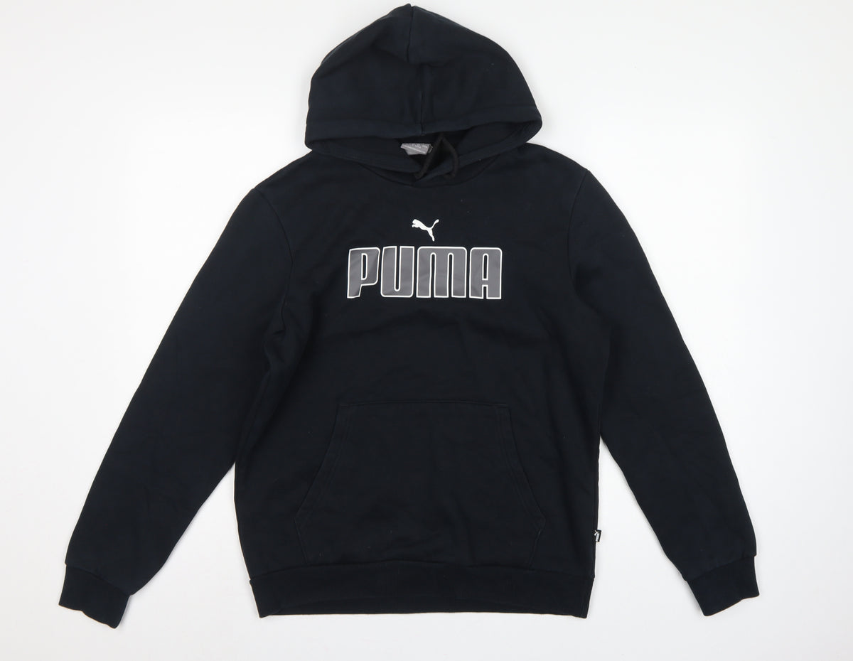 Puma Men’s Black S Pullover Hoodie Logo Graphic Print Pocket