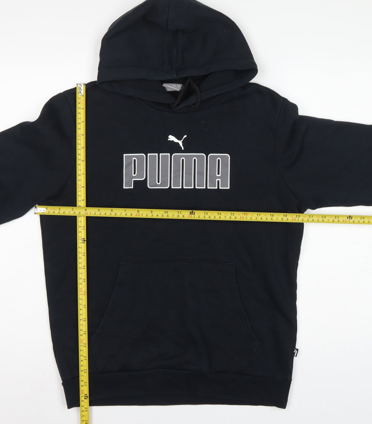 Puma Men’s Black S Pullover Hoodie Logo Graphic Print Pocket