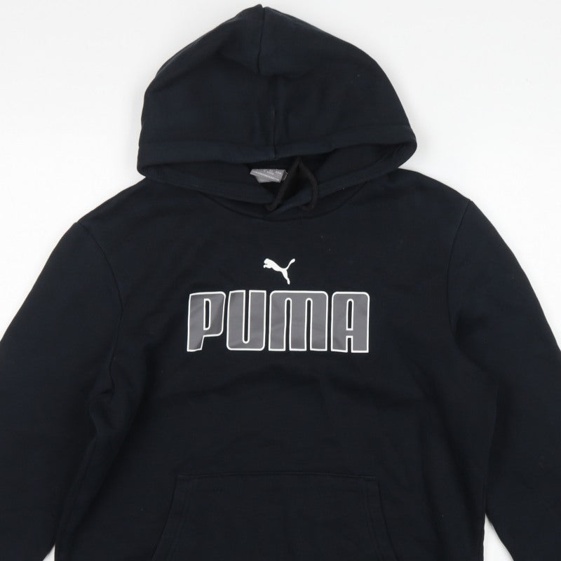 Puma Men’s Black S Pullover Hoodie Logo Graphic Print Pocket
