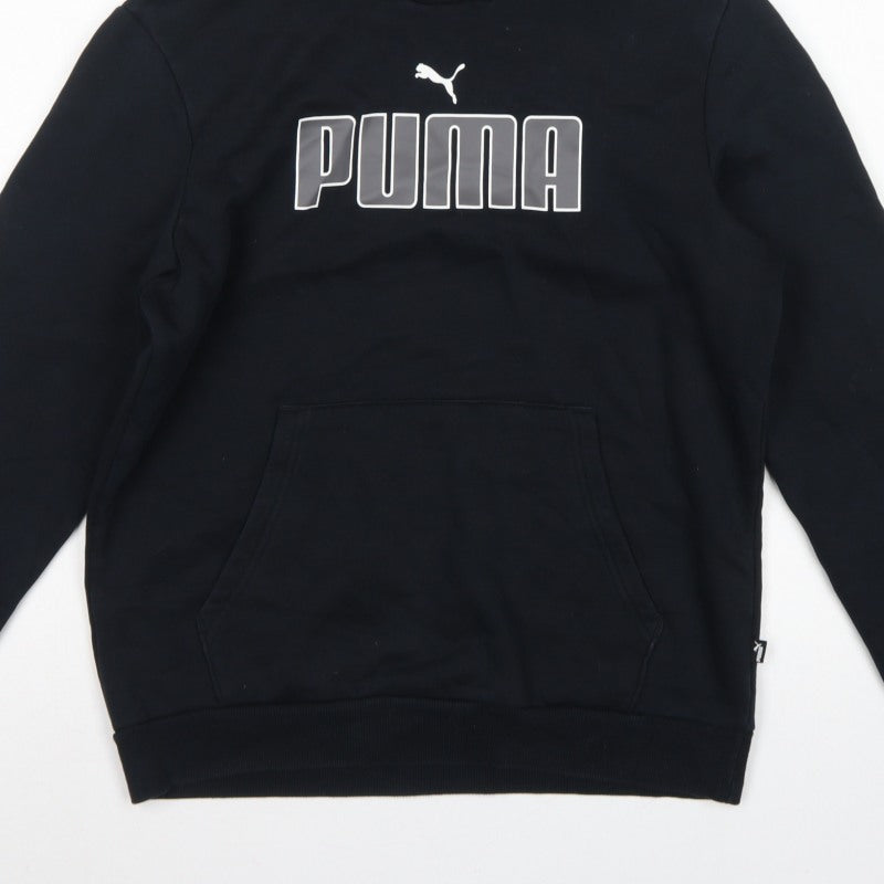 Puma Men’s Black S Pullover Hoodie Logo Graphic Print Pocket