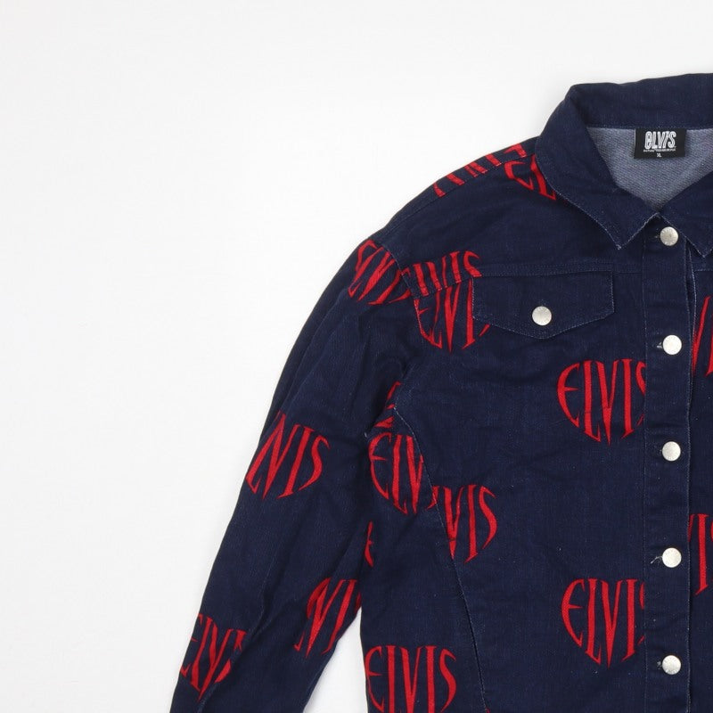 Elvis Women Blue XL Denim Logo Print Basic Jacket Music