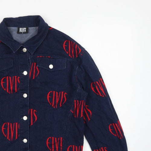 Elvis Women Blue XL Denim Logo Print Basic Jacket Music