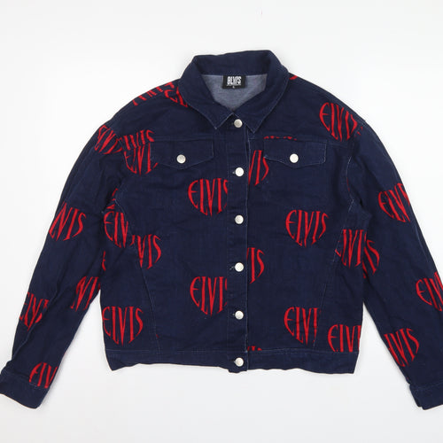 Elvis Women Blue XL Denim Logo Print Basic Jacket Music
