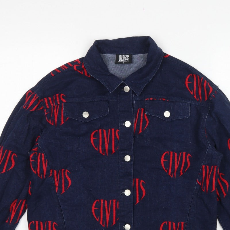 Elvis Women Blue XL Denim Logo Print Basic Jacket Music