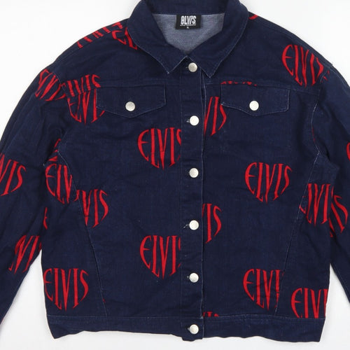 Elvis Women Blue XL Denim Logo Print Basic Jacket Music