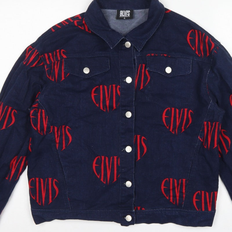Elvis Women Blue XL Denim Logo Print Basic Jacket Music