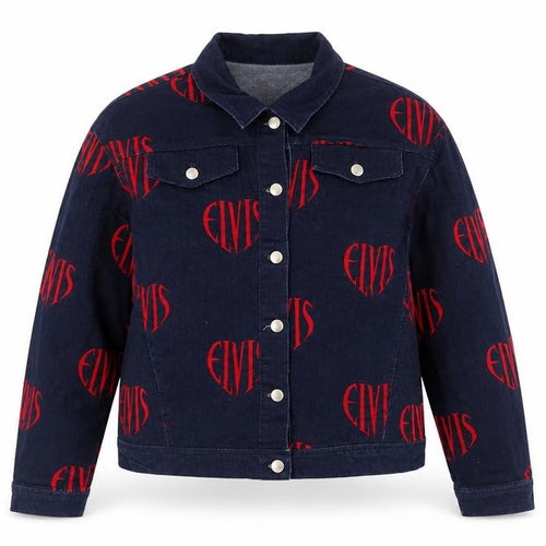 Elvis Women Blue XL Denim Logo Print Basic Jacket Music