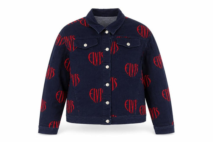 Elvis Women Blue XL Denim Logo Print Basic Jacket Music