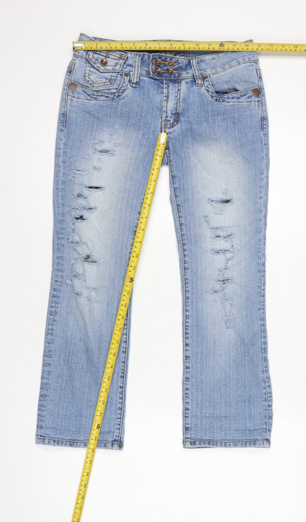 Adore Women’s Blue Size 12 Low Rise Distressed Bootcut Stretch Jeans