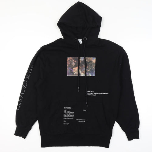 Collusion Unisex Black XS Pullover Graphic Print Cotton Hoodie
