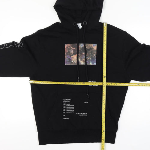 Collusion Unisex Black XS Pullover Graphic Print Cotton Hoodie