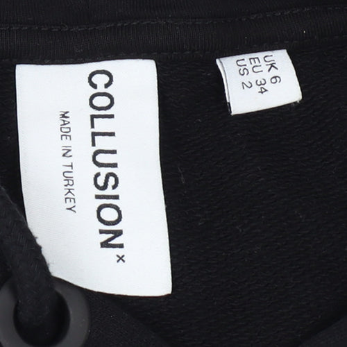 Collusion Unisex Black XS Pullover Graphic Print Cotton Hoodie