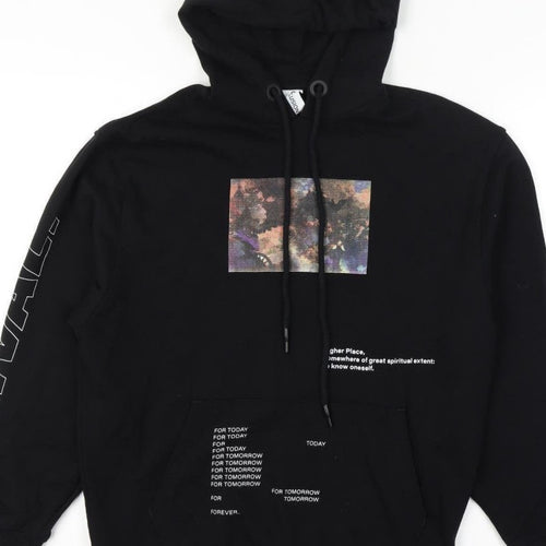 Collusion Unisex Black XS Pullover Graphic Print Cotton Hoodie
