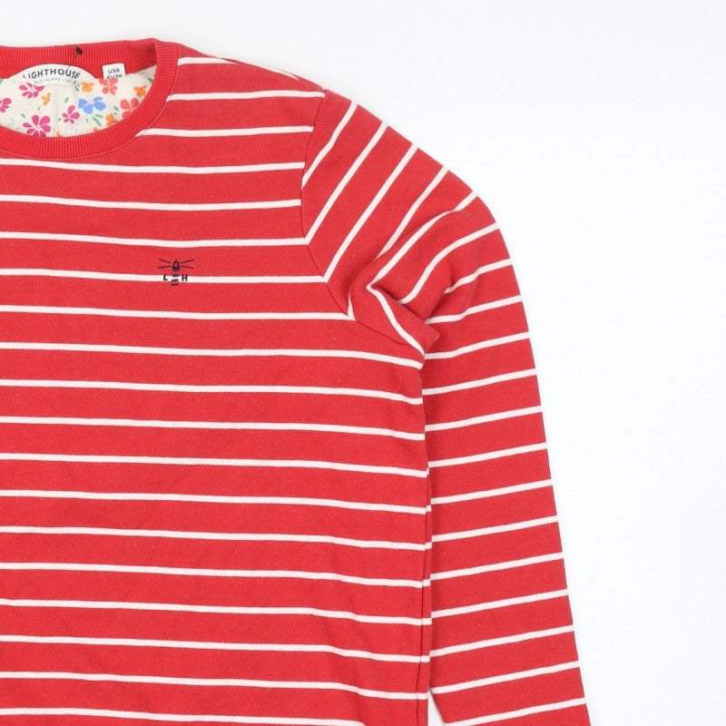 Lighthouse Women’s Red White Stripe Sweatshirt UK 10 Seaside Cotton Blend
