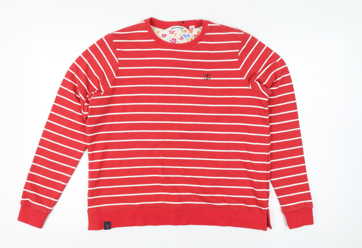 Lighthouse Women’s Red White Stripe Sweatshirt UK 10 Seaside Cotton Blend