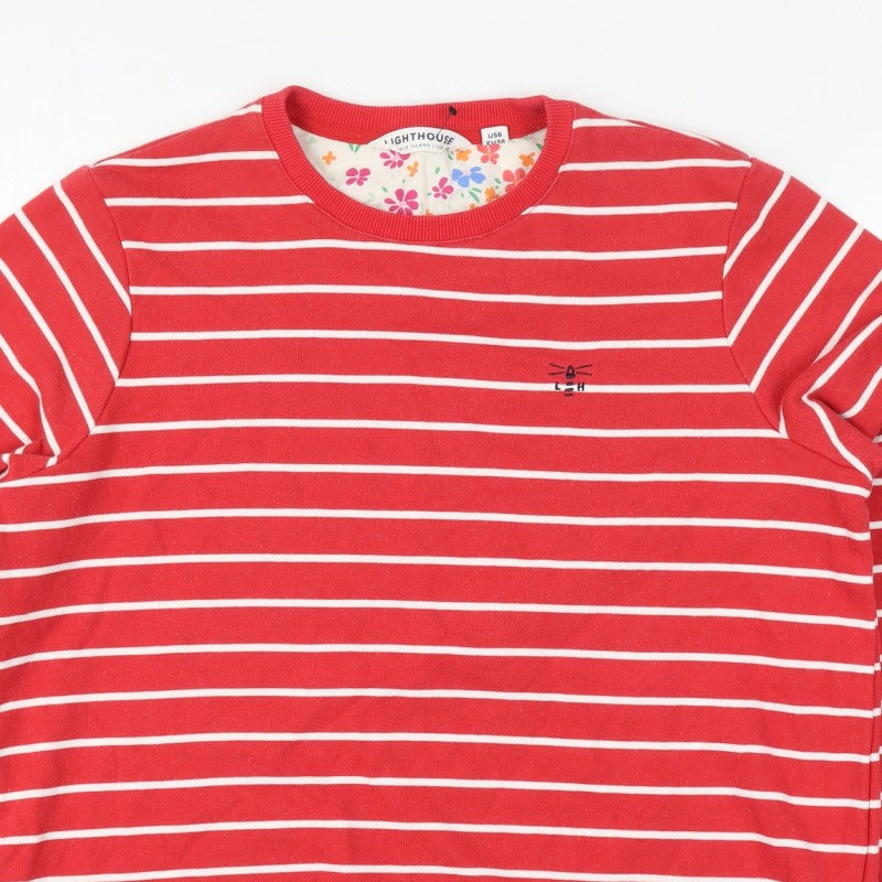 Lighthouse Women’s Red White Stripe Sweatshirt UK 10 Seaside Cotton Blend